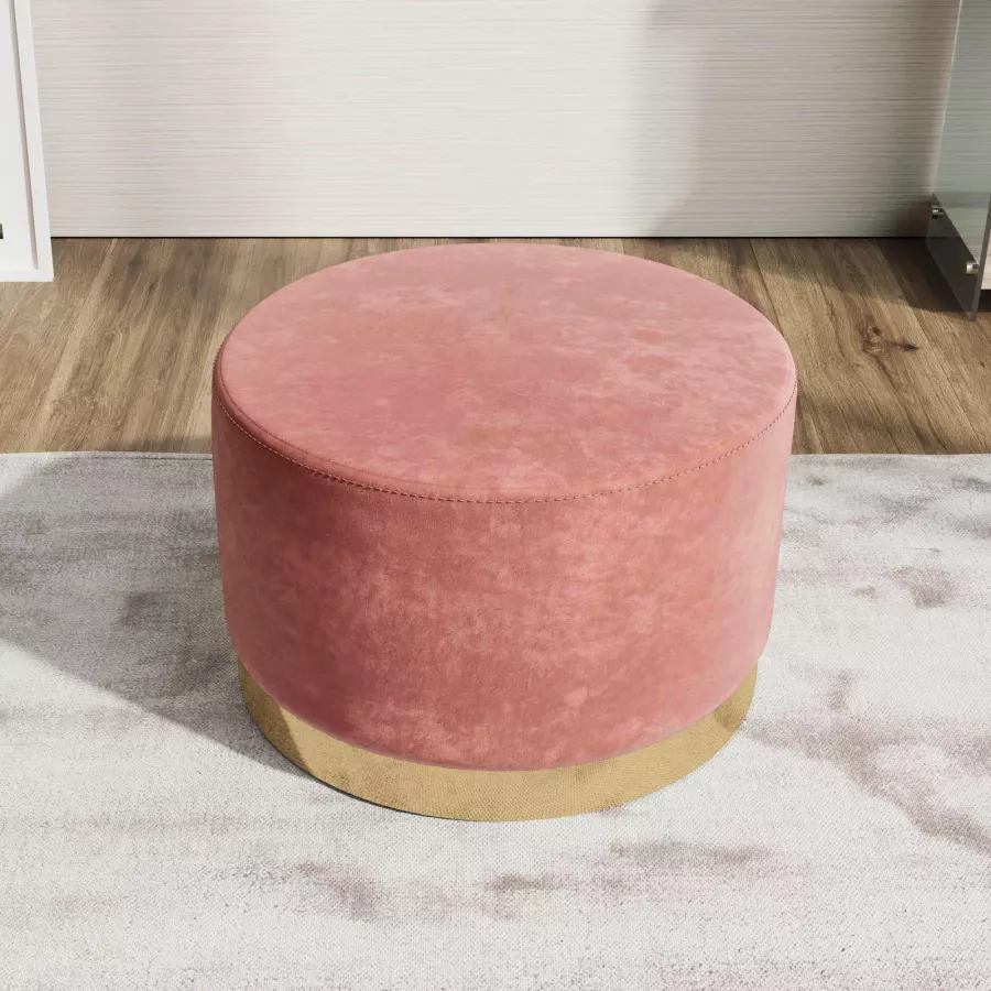 Pouf rotondo 54 cm in velluto rosa antico con anello dorato - Isolda