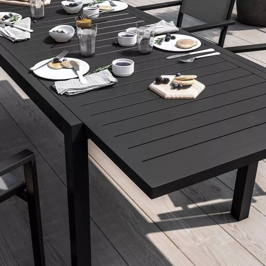 Set pranzo tavolo 160/240x90 cm e 4 sedie in alluminio e textilene