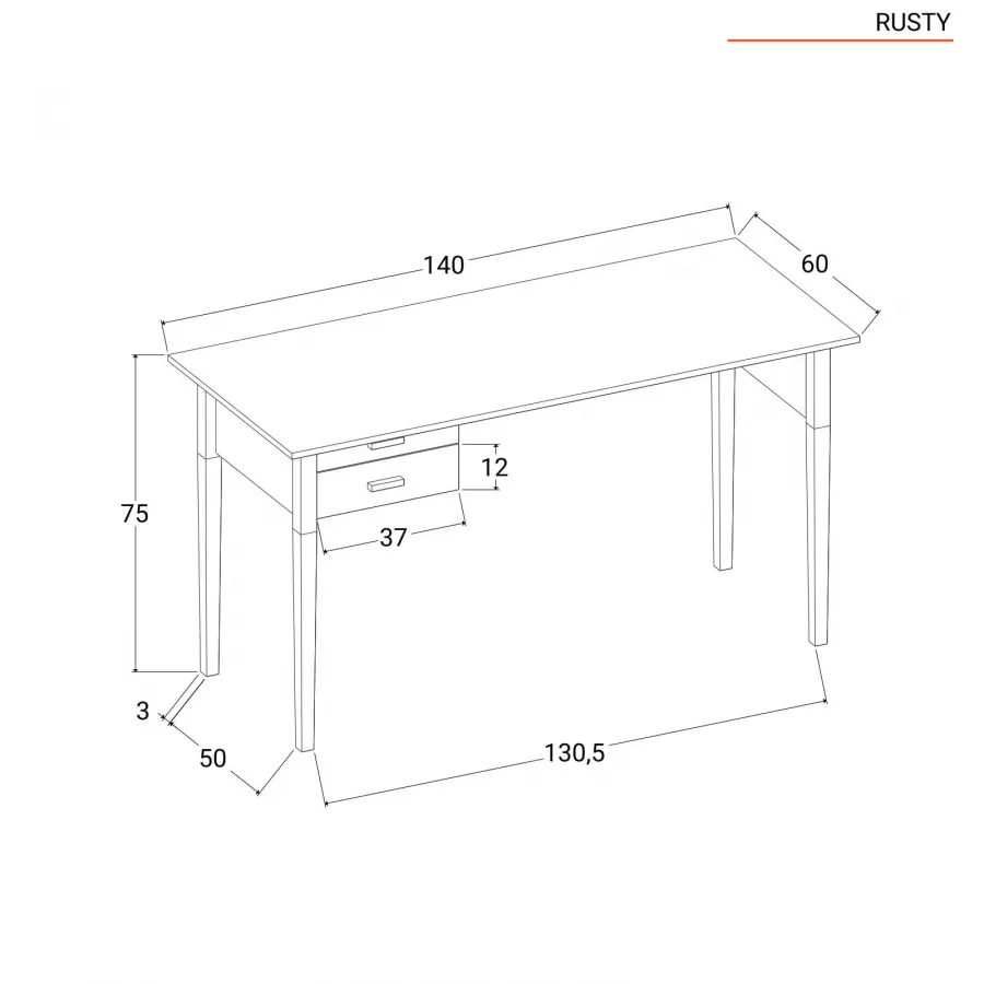 Scrivania 140x60 cm con top in rovere chiaro e gambe in legno nere con  cassetti - Rusty