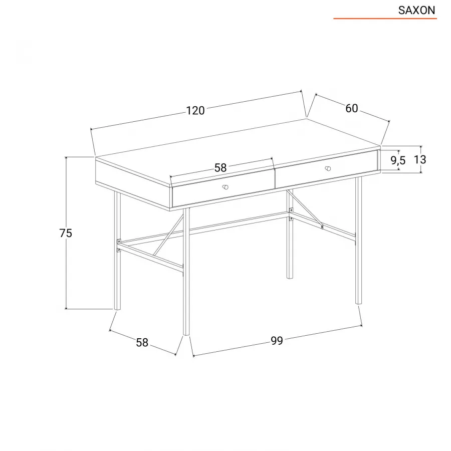 Scrivania 120x60 cm in legno con gambe in acciaio dorato e cassetti - Saxon