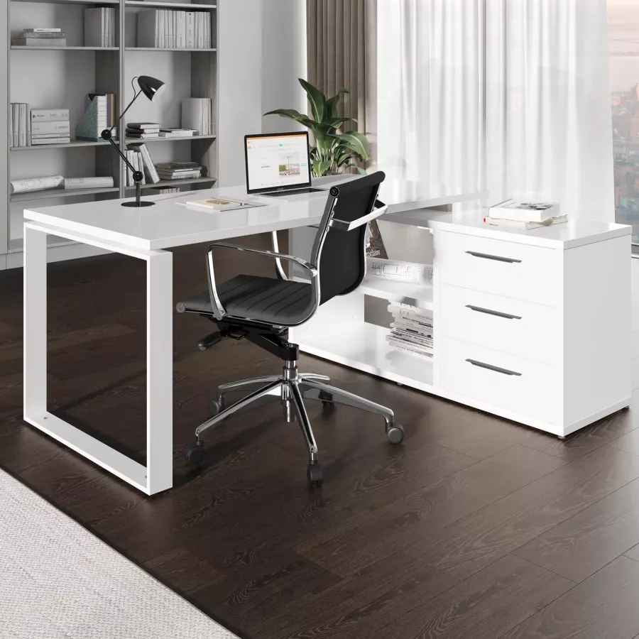 Mobile basso in legno finitura grigio cemento e bianco lucido - Homely  office
