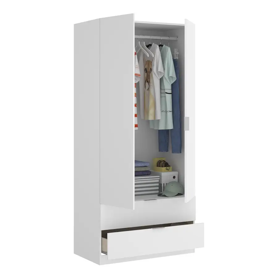 Armadio 81x184h cm con 2 ante e cassetti in legno bianco - Axel