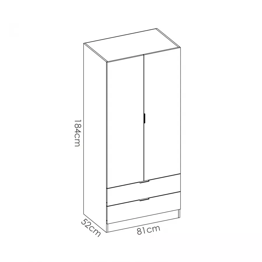 Armadio 2 ante 2 cassetti SMART bianco frassinato L.82,6 H.211 P.53,3 cm