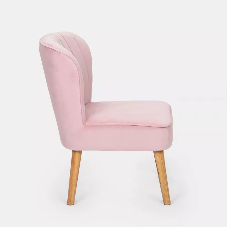 Poltrona sedia classico contemporaneo in velluto rosa con gambe legno  bianco LT3026