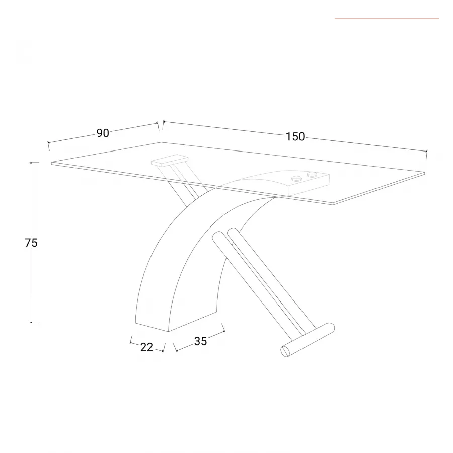 Tavolo 150x90 cm piano in vetro e gambe incrociate in legno e metallo -  Tsunami