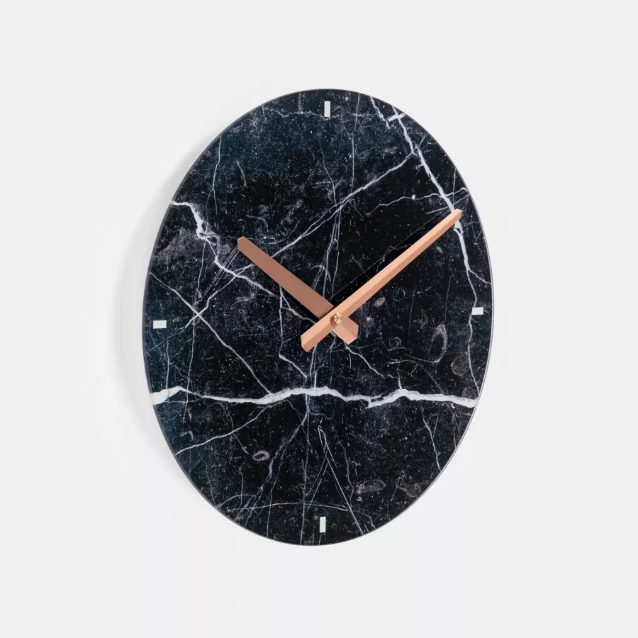 Orologio da parete rotondo 30 cm effetto marmo nero