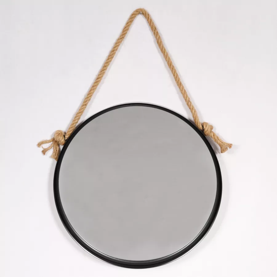 Specchio tondo Ø50 cm con cornice bianca e gancio in corda - Auge
