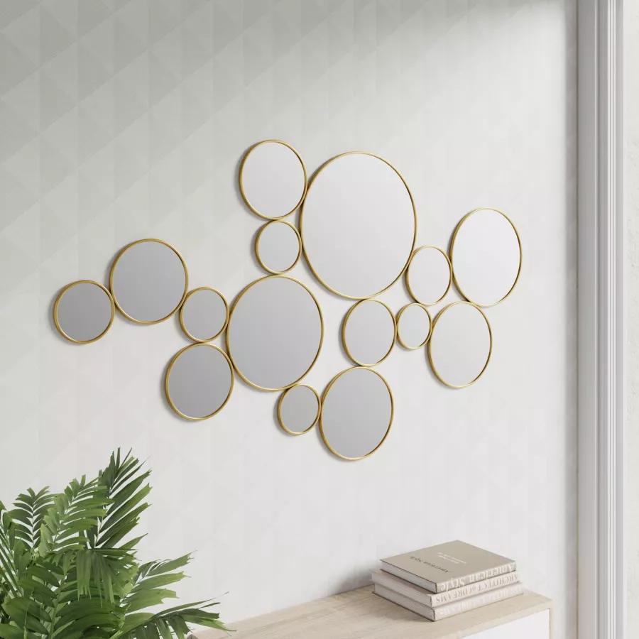 Specchi rotondi decorativi 135x78h cm in metallo oro - Strass