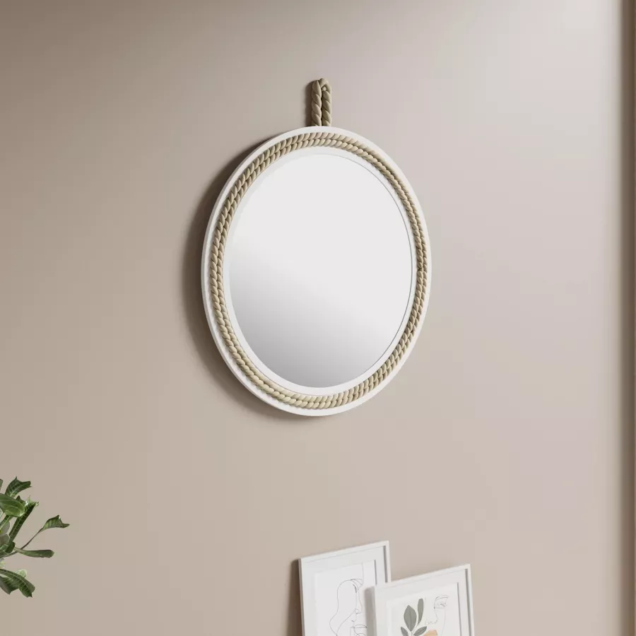 Specchio tondo da parete Ø50 cm cornice in metallo marrone e corda - Wiki