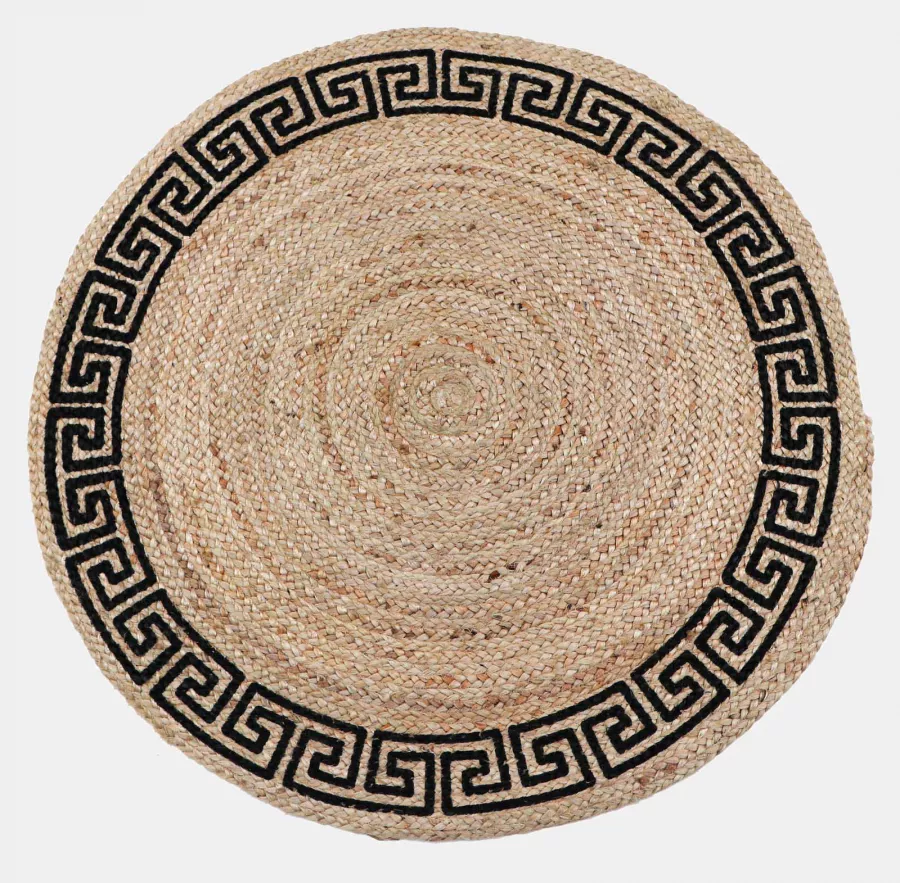 Tappeto rotondo 200 cm in juta naturale con decorazione greca