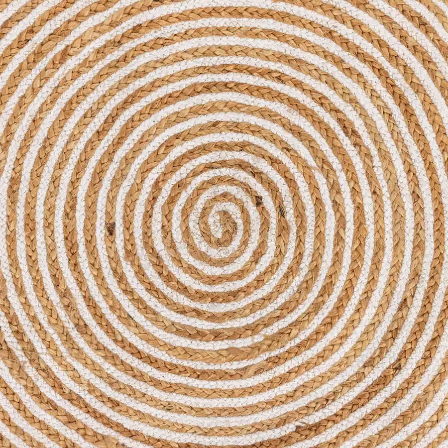 Tappeto rotondo 200 cm in cotone e juta naturale con motivo a spirale bianco