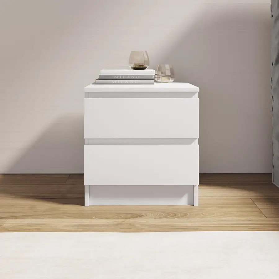 Comodino 40x37 cm in legno bianco con due cassetti - Sonya