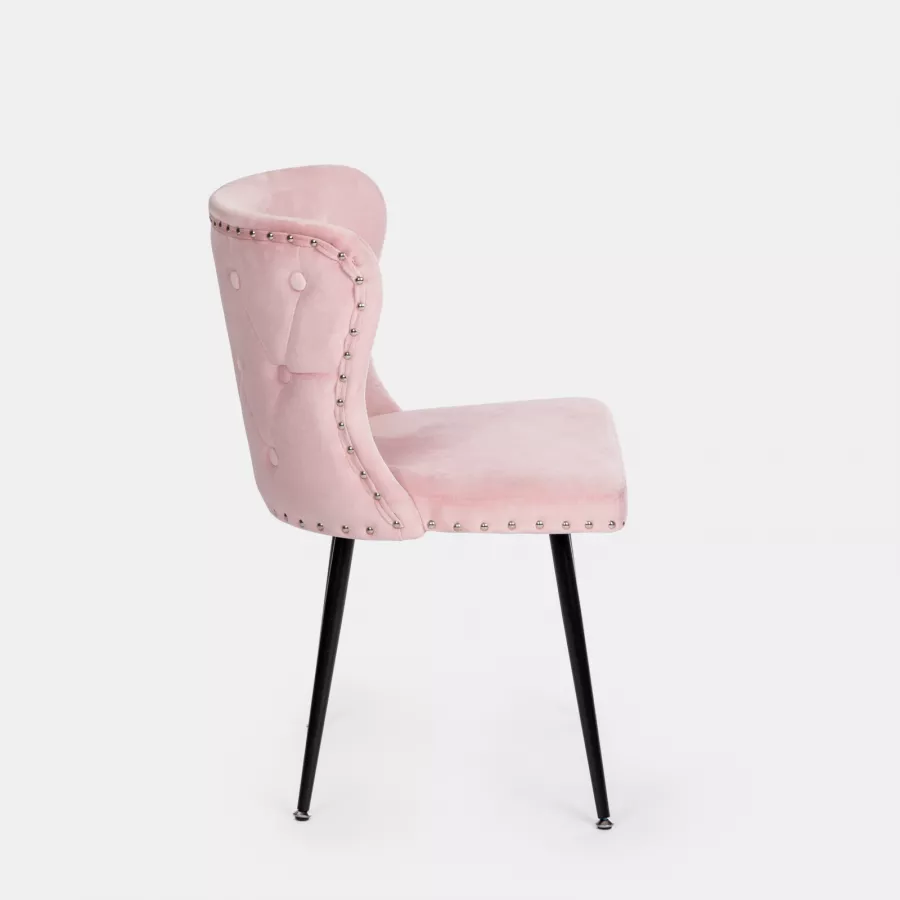 Sedia in velluto rosa con schienale trapuntato - Rog