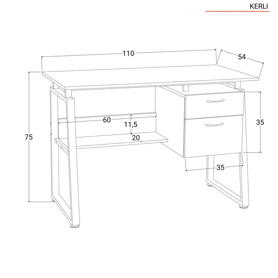 Scrivania 110x55 cm in legno e acciaio bianco con mensola e cassettiera  integrata - Kerli