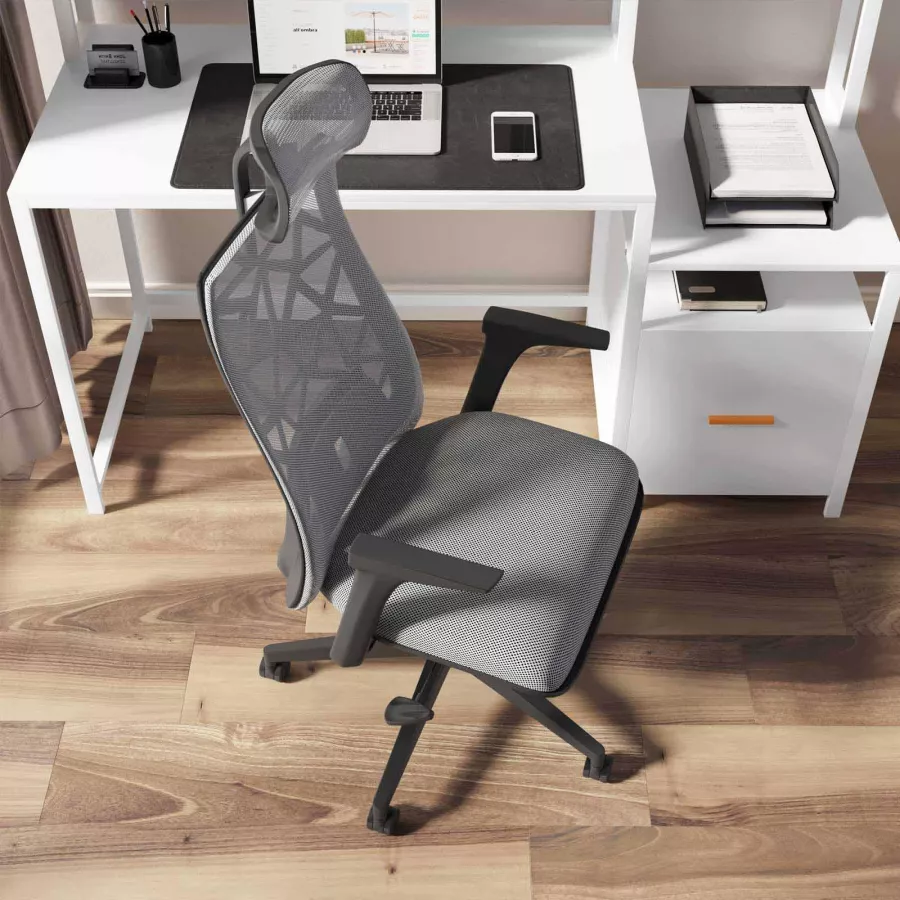 Poltrona da ufficio girevole in tessuto e schienale ergonomico con  poggistesta grigio - Starlink