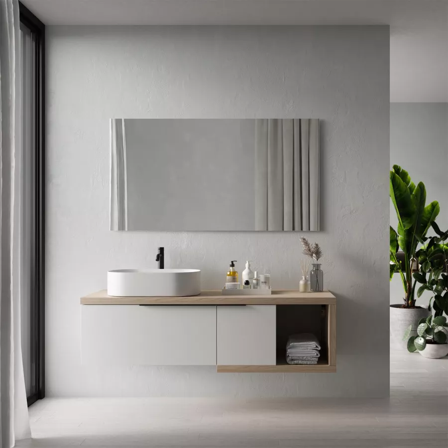 Bagno Italia Mobile Arredo Bagno 150cm sospeso bianco con lavabo d'appoggio  e specchio Mobili 1 l : : Casa e cucina