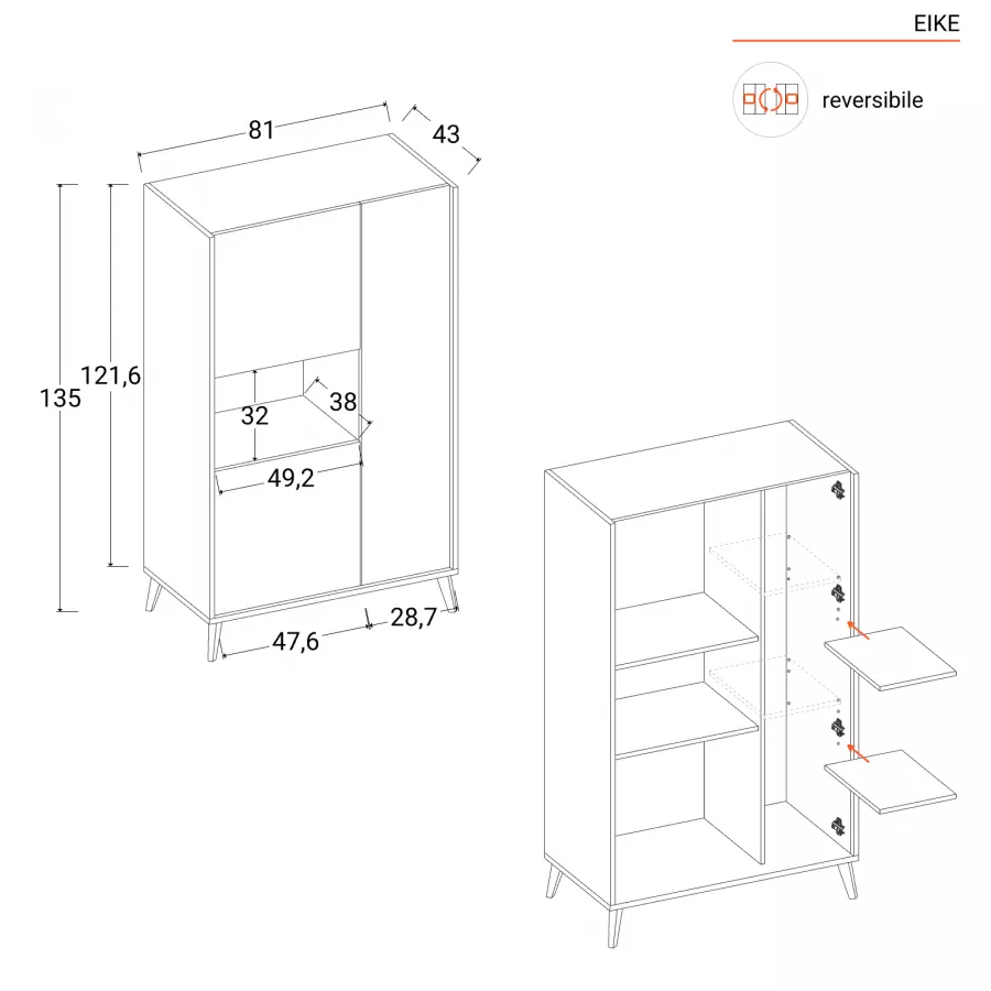 Mobile porta tv 155 cm in legno naturale e bianco - Eike