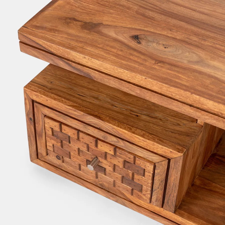 Tavolino 118x70 cm in legno con ripiano - Freia Sheesham