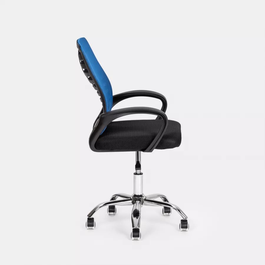 Sedia da ufficio girevole in tessuto mesh nero e schienale traspirante blu - Storex
