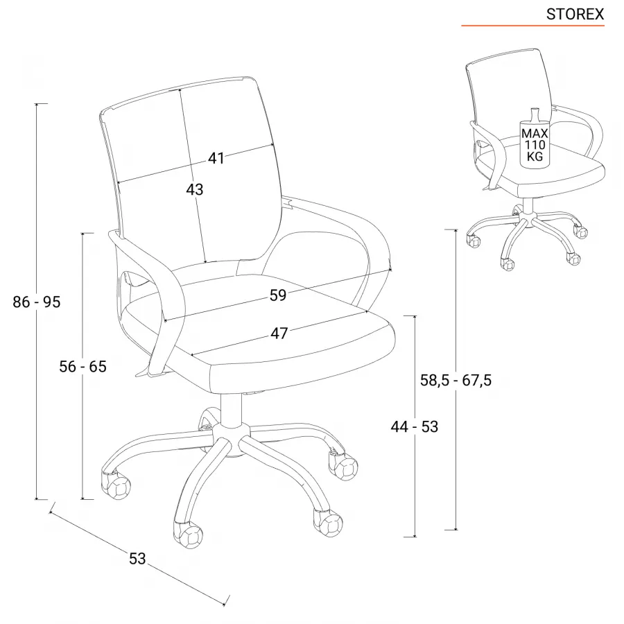 Sedia Ufficio 41 X 51 X 86/98 H Cm Rosa E Nero