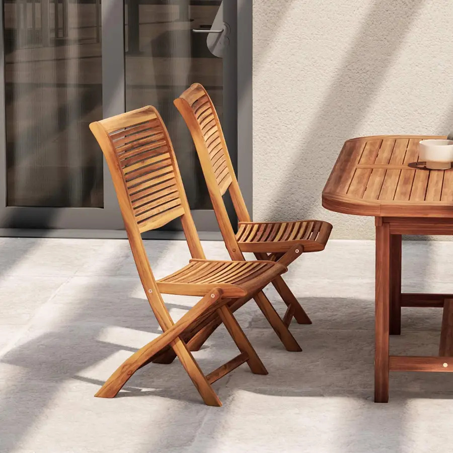 Set pranzo con tavolo allungabile 150/200x100 cm e 4 sedie pieghevoli in  legno di acacia 