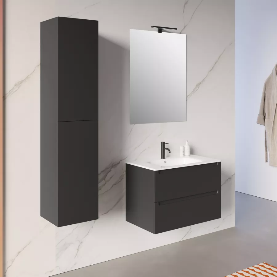 Mobile bagno nero carbone opaco soft touch da 80 cm con lavabo e
