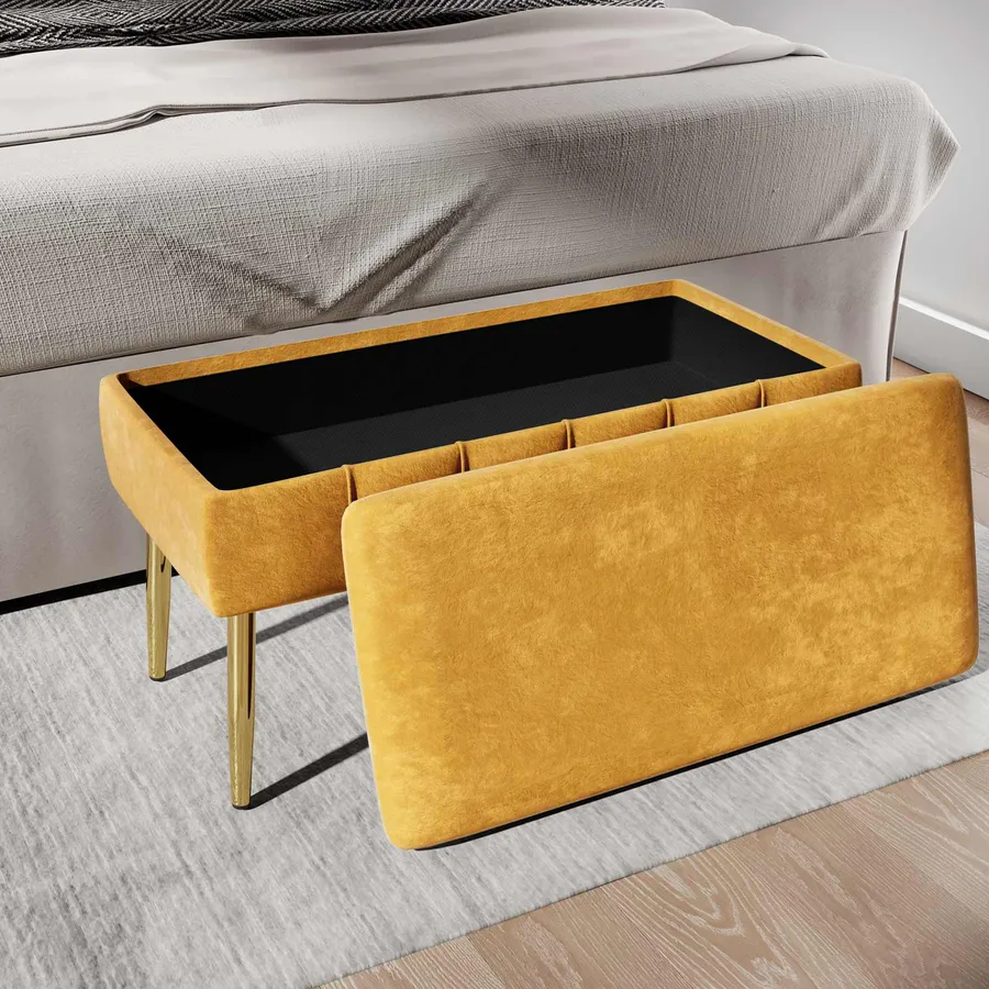 HOMCOM Pouf Contenitore in Velluto Rosa Imbottito per Camera da Letto e Ingresso