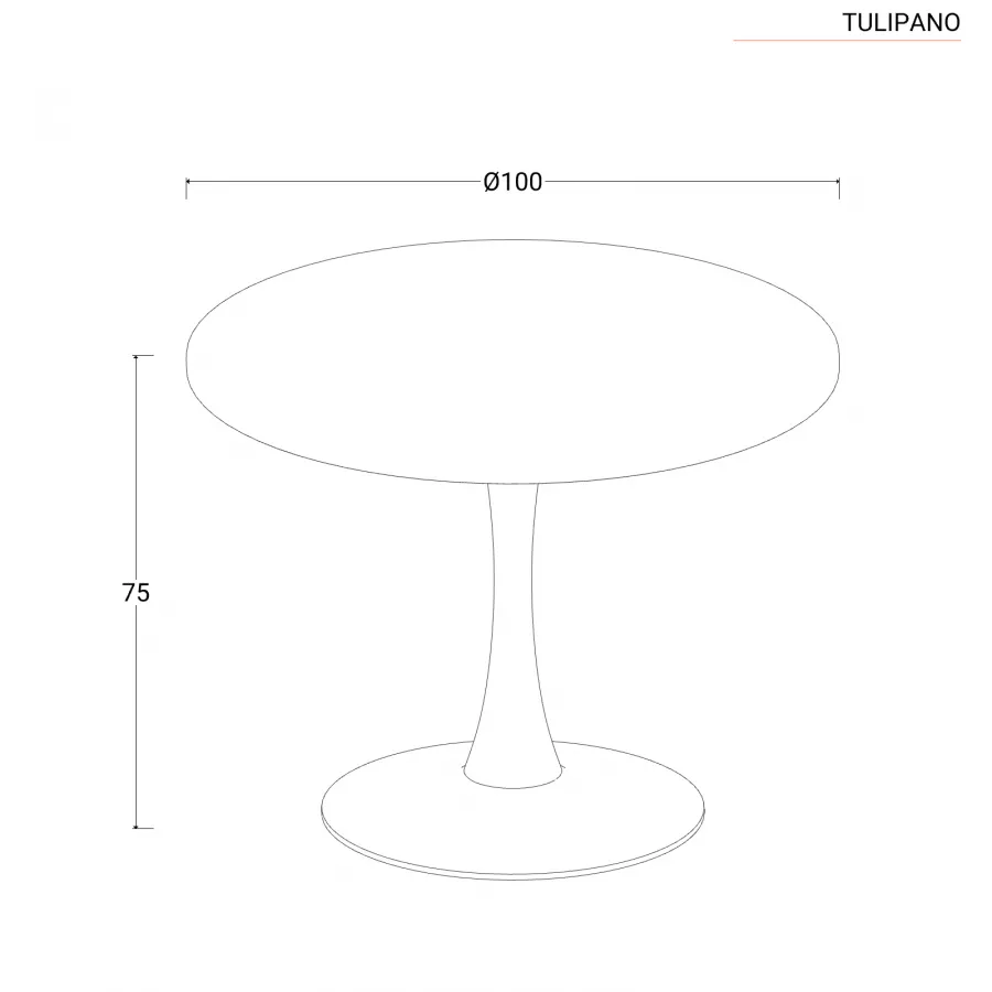 Tavolo da pranzo tondo 100 cm in legno rovere e base nera - Tulipano