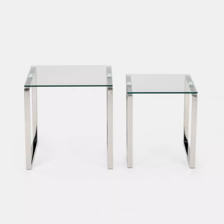 Set 2 tavolini con piano in vetro 8 mm e gambe cromo - Broky