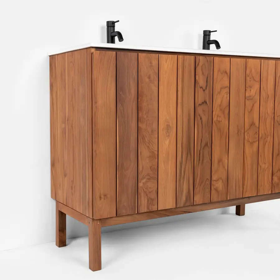 DEGHI MOBILI Colonna Bagno 185H Cm In Teak Con 2 Vani A Giorno E 2 Ante