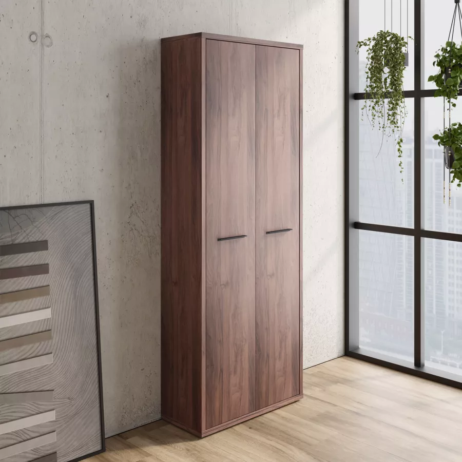 Libreria 82x217h cm in legno noce con sei vani con ante - Historic brown