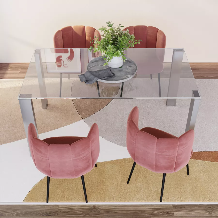 Tavolo Da Pranzo In Vetro Temperato Con Gambe Cromate A Spirale - Rettangolare 119x70x75 Cm, Nero, Per 4-6 Persone