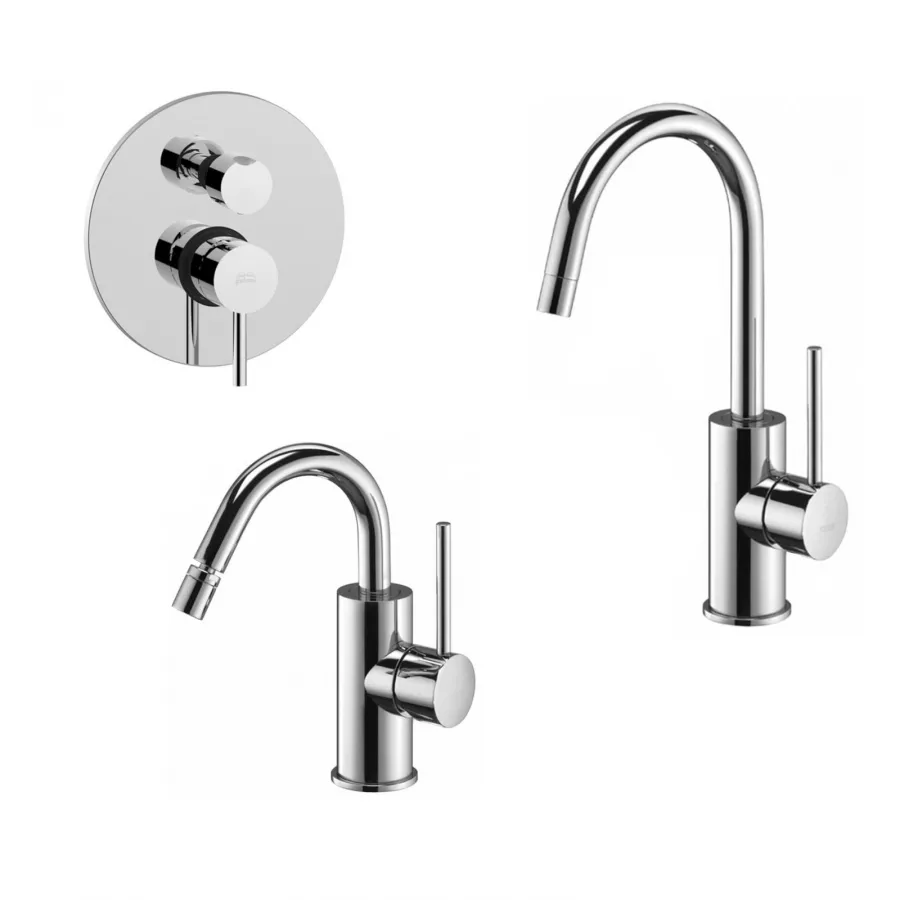 Set Miscelatore Lavabo E Bidet Canna A U Con Incasso Doccia Uscite