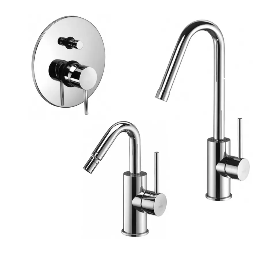 Set Miscelatore Lavabo E Bidet Canna Orientabile Cromato Con Incasso