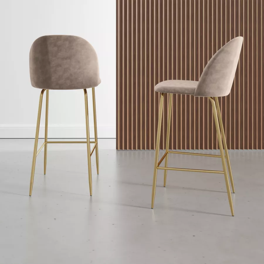 Kiztir Set 4 Sgabelli Da Bar In Velluto Beige E Oro, Regolabili In Altezza Con Schienale E Poggiapiedi, Girevoli 360° Per Isola Cucina - 6
