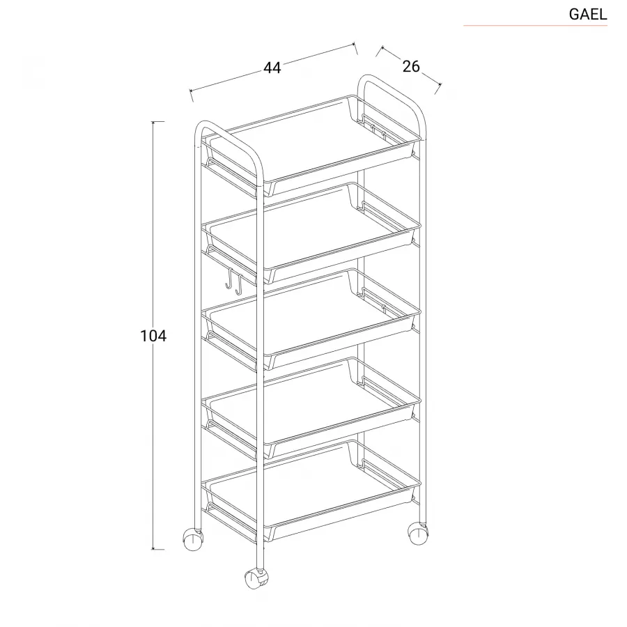 Carrello 5 ripiani in metallo nero - Gael