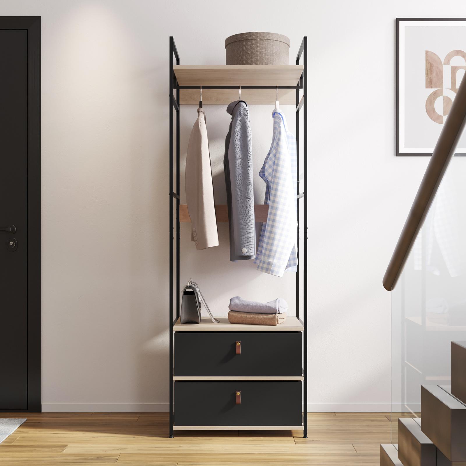 Homewell Appendino In Acciaio Nero Con 2 Ripiani – Altezza 160 Cm, Struttura Porta Abiti E Scarpe Per Corridoio E Camera - 3
