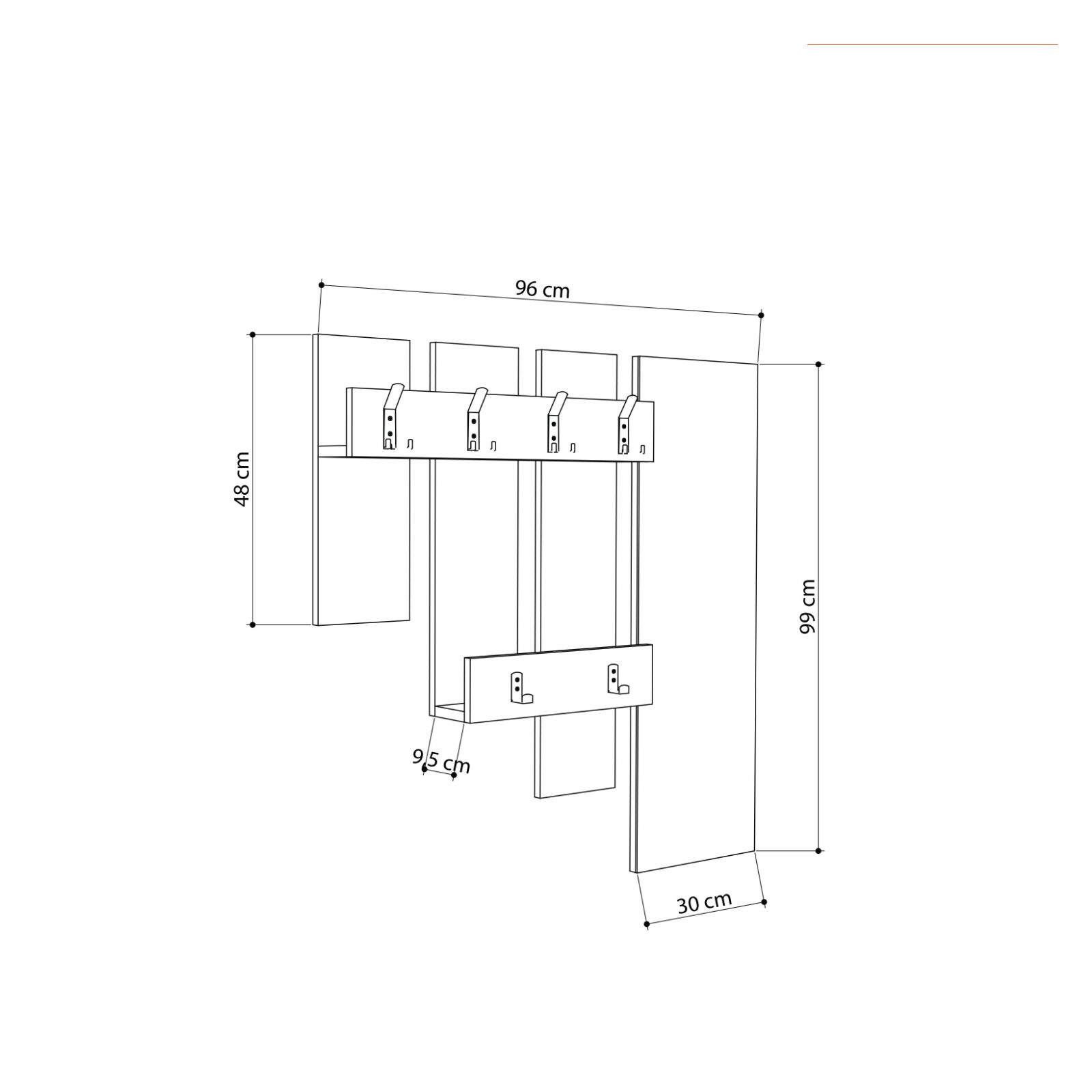 Appendiabiti 99,5x61h cm in legno rovere grigio - Kantiko