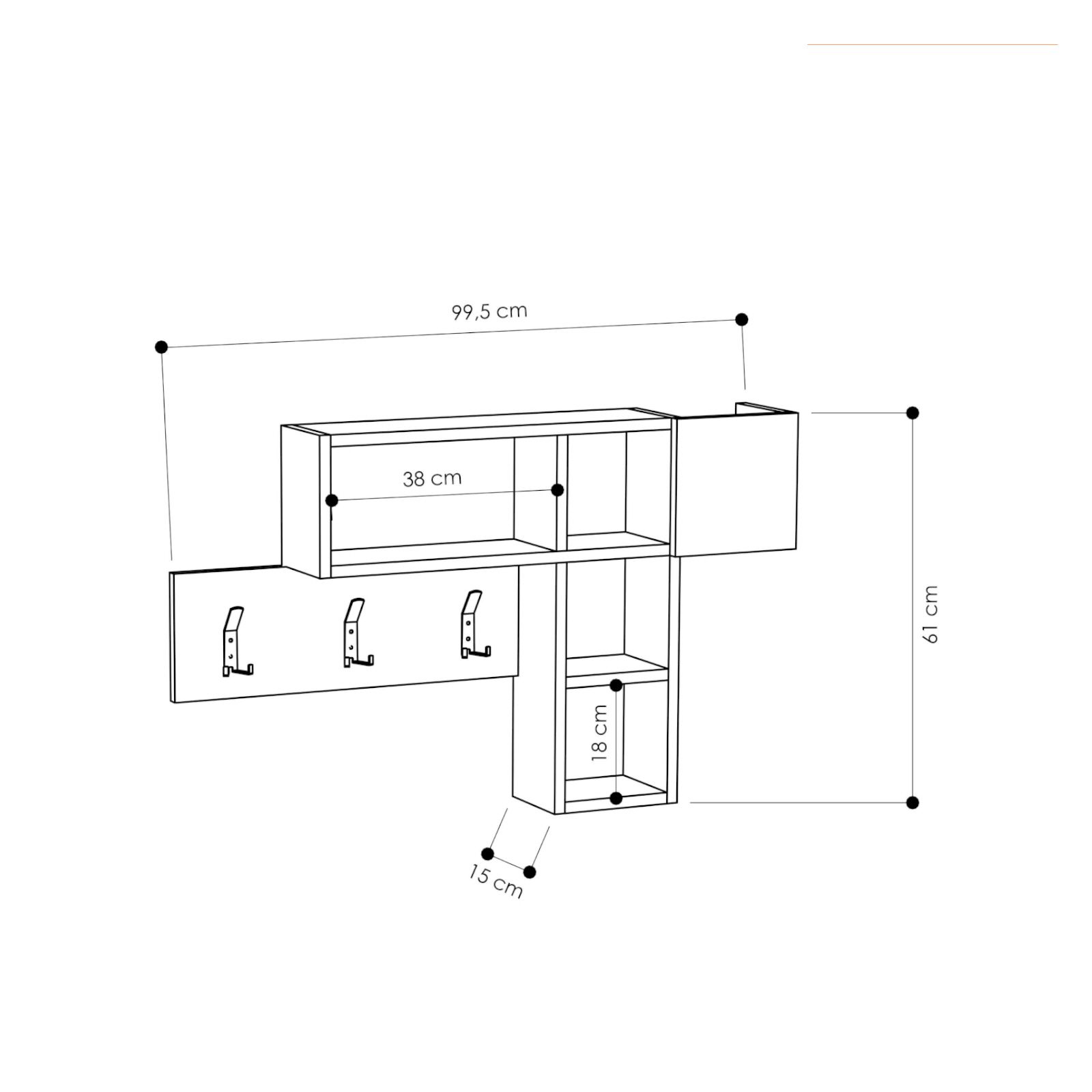 Appendiabiti 99,5x61h cm in legno rovere grigio - Kantiko