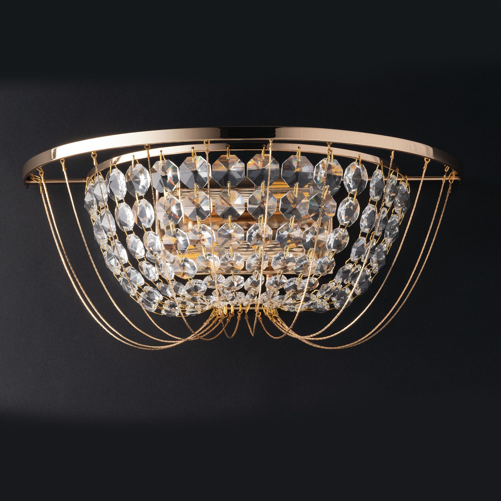 Applique lampada da parete muro classico metallo oro cristalli 1 luce