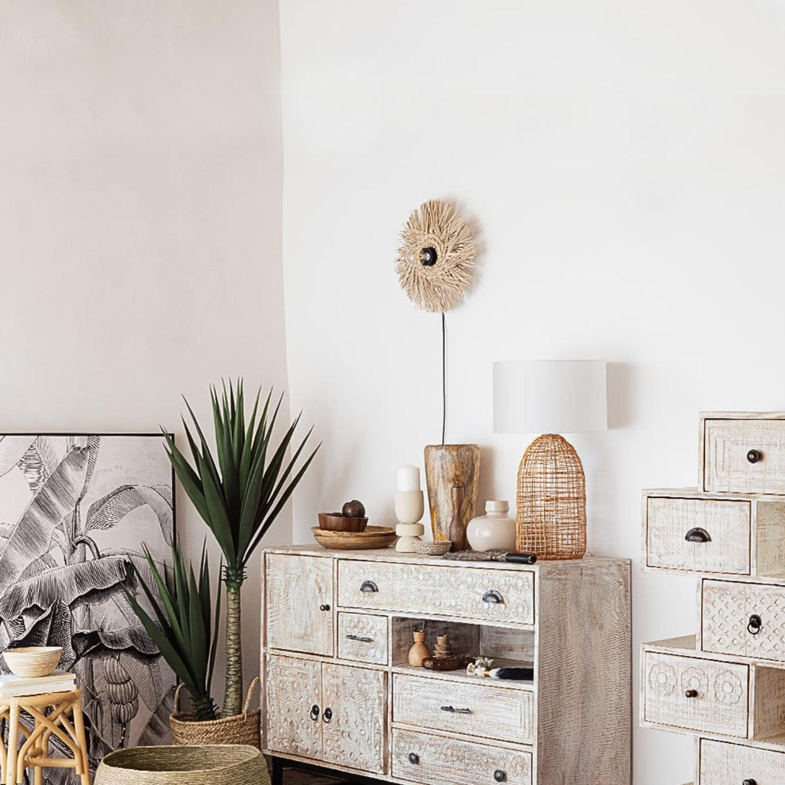 Set di 7 cestini da parete e decorazioni da parete in stile boho, decorazioni da parete naturali, arte da parete in stile boho, tovagliette rotonde in vimini, decorazioni da parete in stile