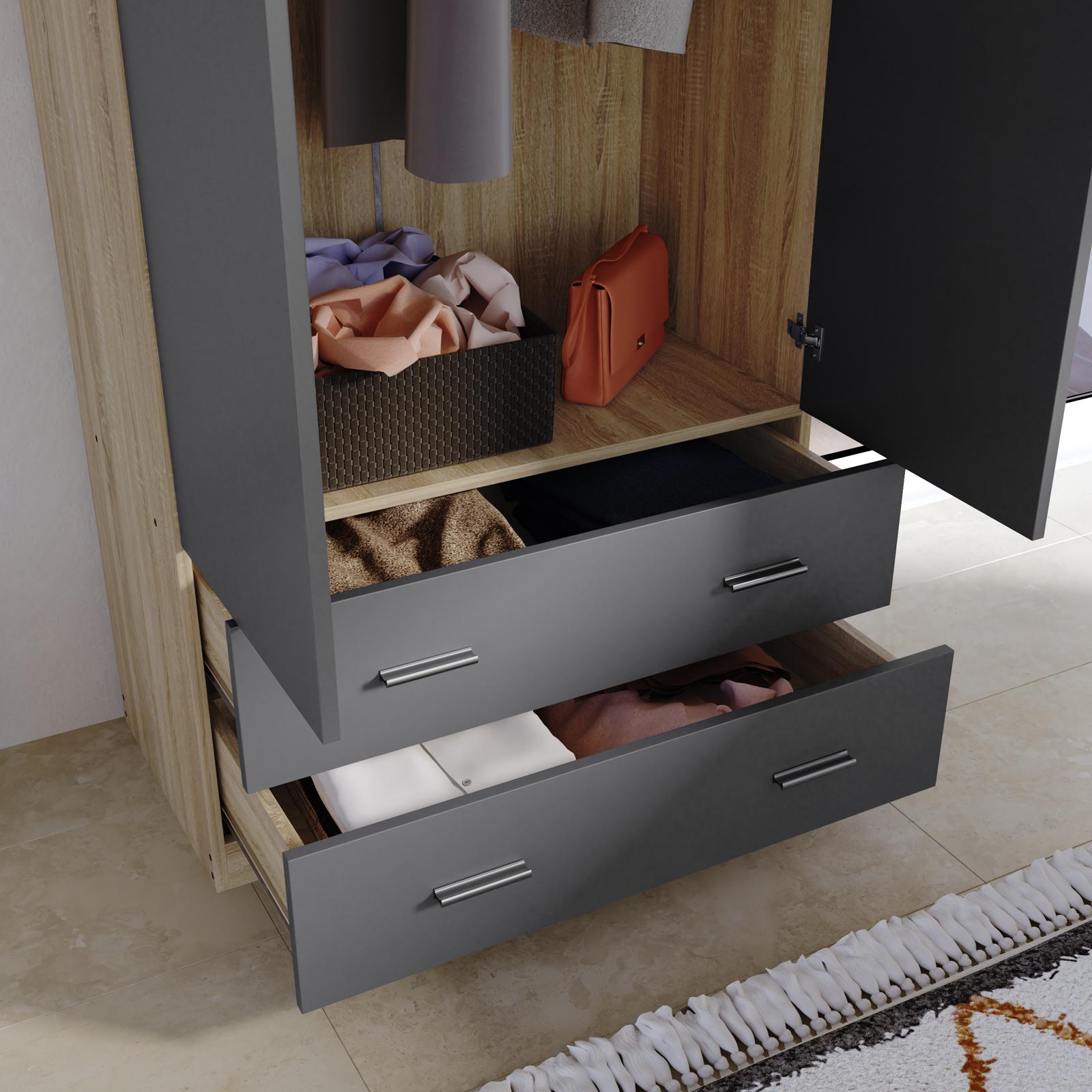 TURIN - Armadio A 2 Ante Con Specchio Stile Camera Da Letto Moderna 90x50x180 2 Cassetti 92310779