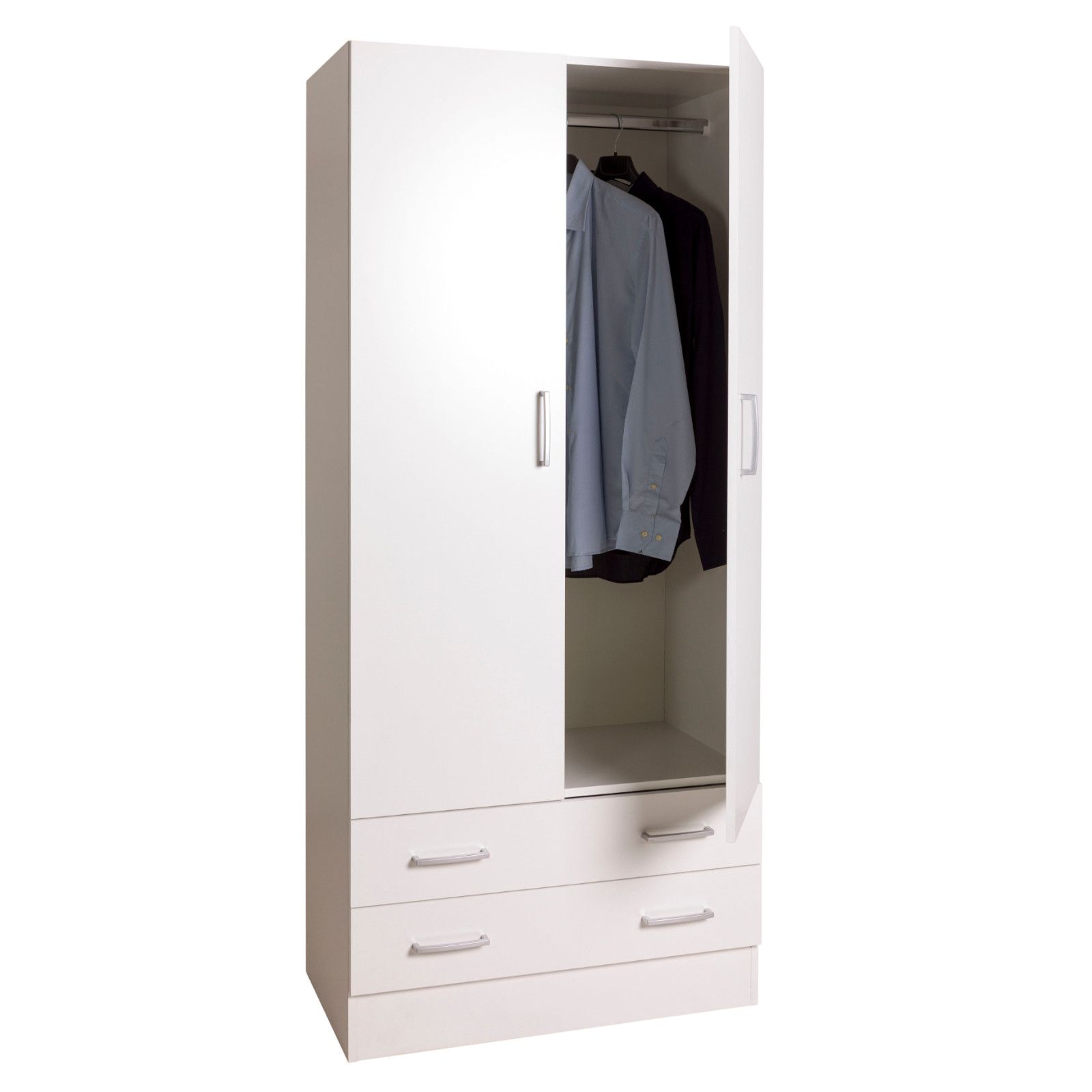 Armadio 82x185h cm con due ante e due cassett in legno bianco lucido - Delhi