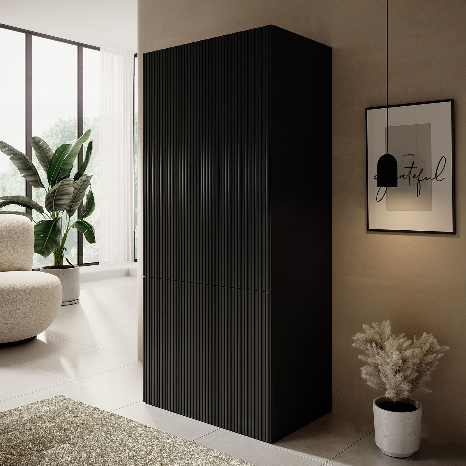 Mobile bagno moderno sospeso cannettato nero - Le Chic Arredamenti