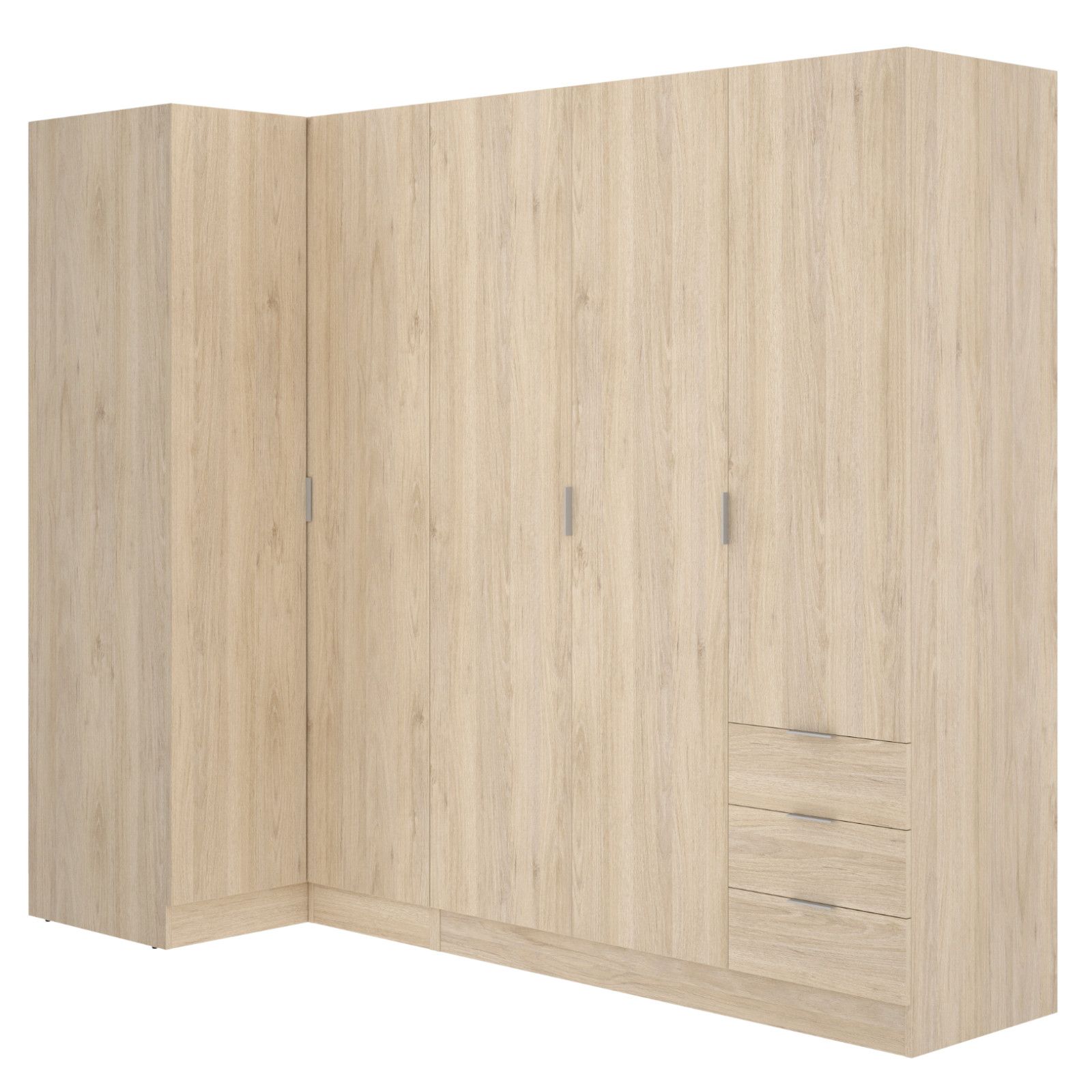 Armadio 121x184 h cm con 3 ante e cassetti in legno naturale - Axel