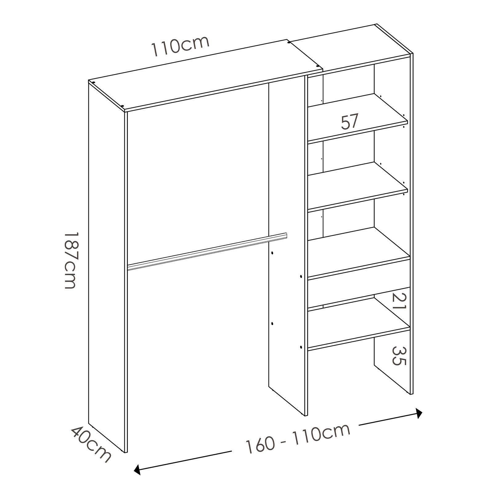 Armadio regolabile 140-110x205 h cm in legno bianco con cassettiera - Bernac