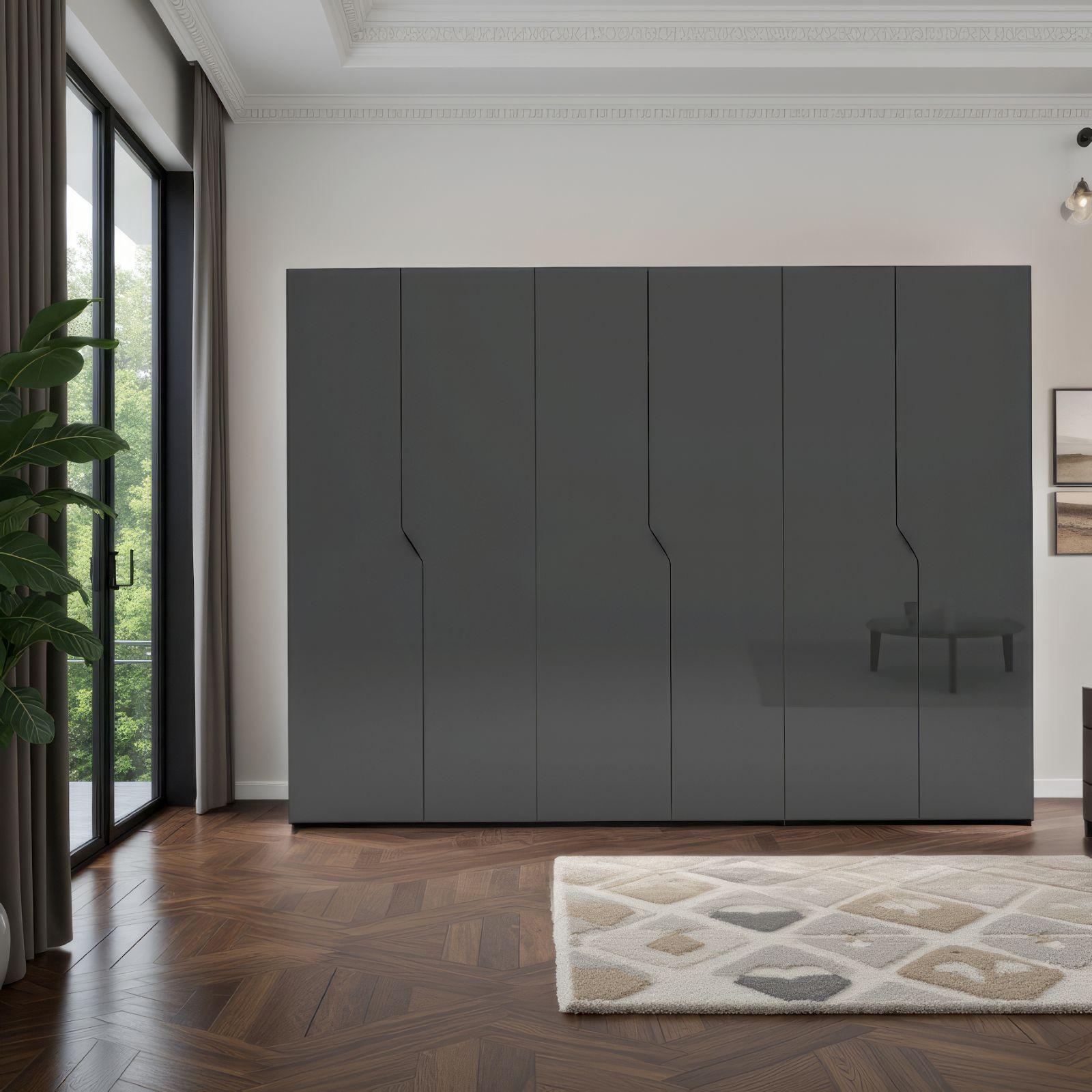 Armadio Alto Bagno Lomadox 35x170x33 Cm Antracite Satinato - Mobile Con Ante Soft Close E 6 Scomparti, Design Moderno