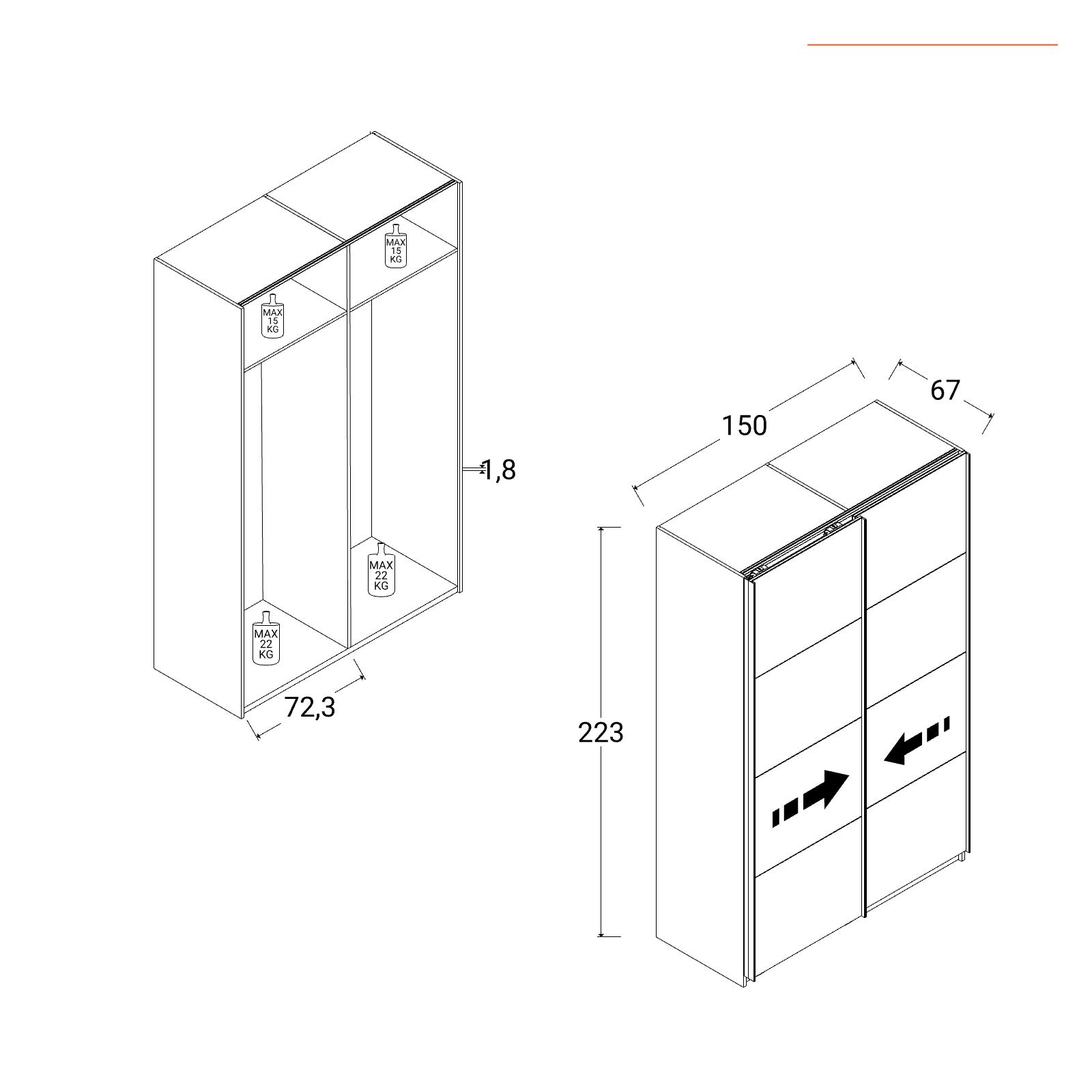 ABIKSMEBLE Pole 200 Armadio a Due Ante Scorrevoli per Camera da Letto - Armadio Moderno con Specchio, Appendiabiti e Ripiani - 200x200x62 cm - Artigiano + Bianco Opaco