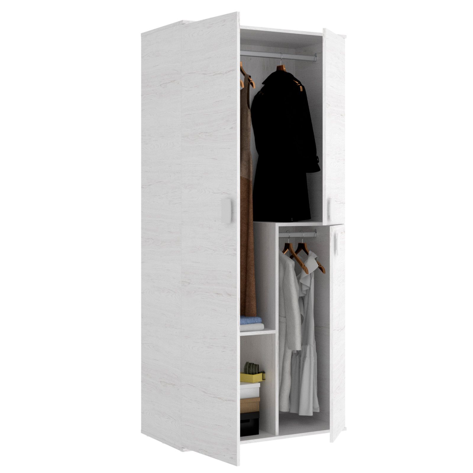 Armadio Multiuso 3 Ante in Legno Bianco 5 Ripiani 108x37x180h