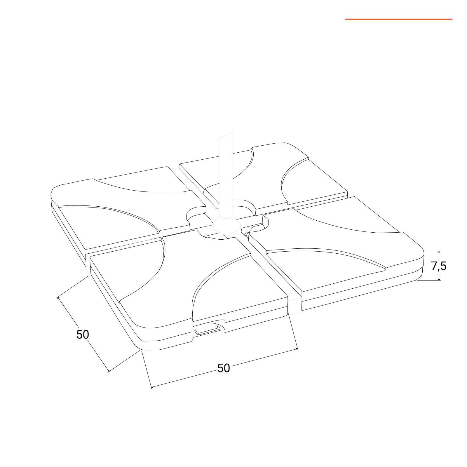 Base in cemento per ombrellone 50x50x3,5 h 20kg superfice